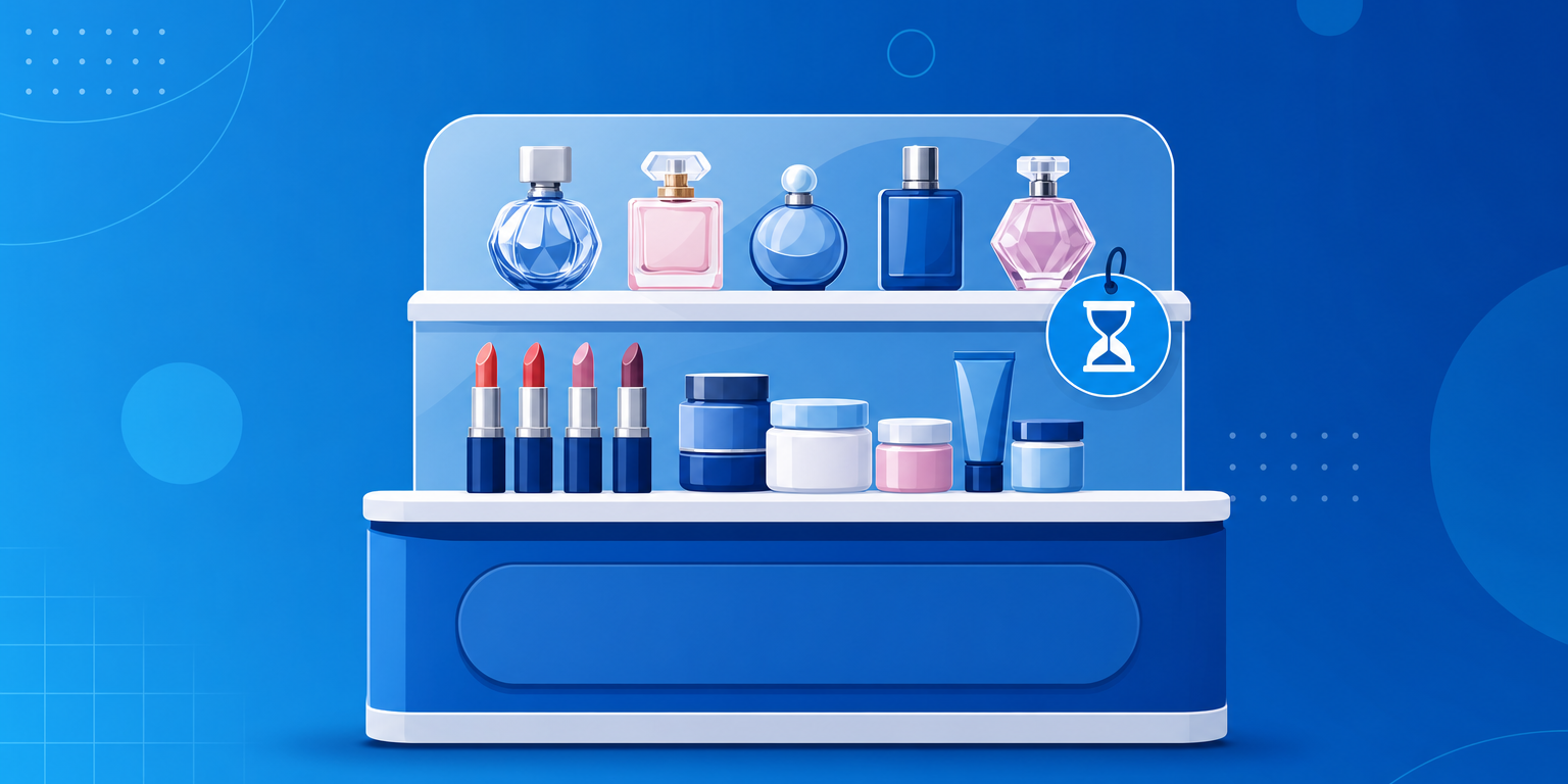 Lojista controlando o estoque de uma loja de cosméticos e perfumaria em um sistema de gestão