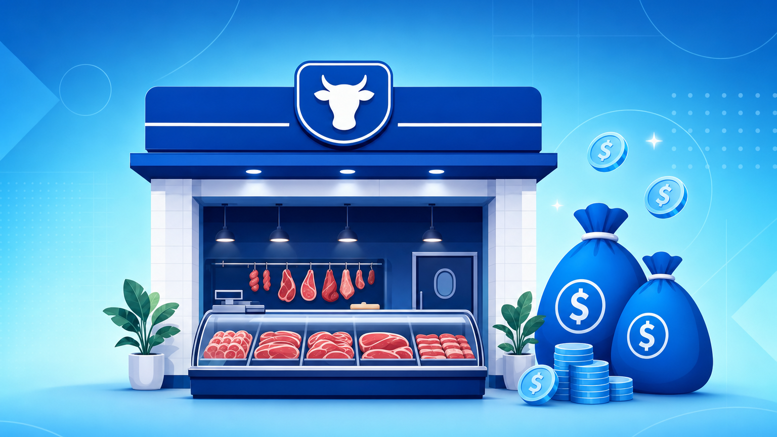 Balcão frigorífico e equipamentos de um açougue novo, representando o investimento para abrir um açougue